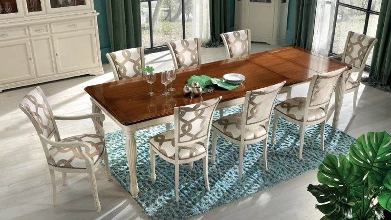 Casa Padrino Luxus Barock Esstisch ausziehbar Braun / Cremeweiß - Made in Italy
