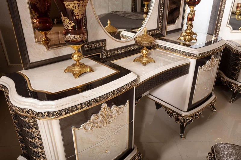 Casa Padrino Luxus Barock Schminkkommode mit Spiegel und Hocker