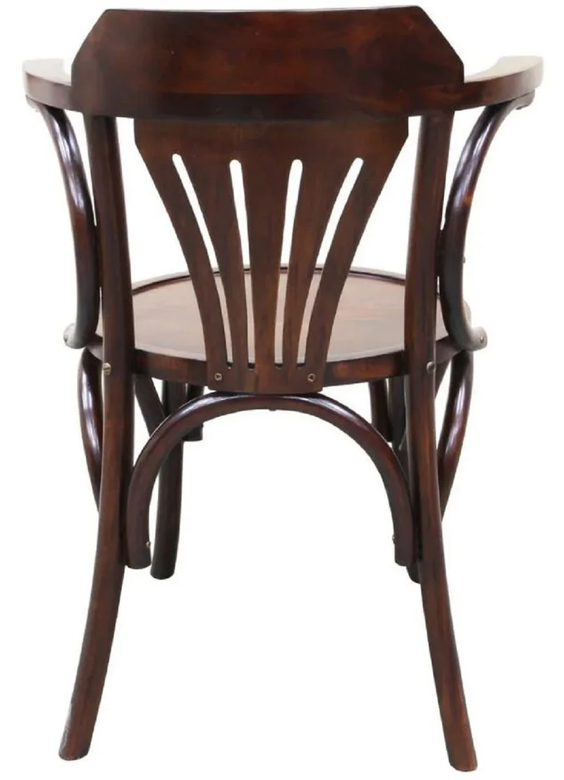 Casa Padrino Luxus Jugendstil Mahagoni Esszimmer Stuhl mit Armlehnen Dunkelbraun 59 x 50 x H. 82 cm - Massivholz Küchen Stuhl - Barock & Jugendstil Esszimmer Möbel