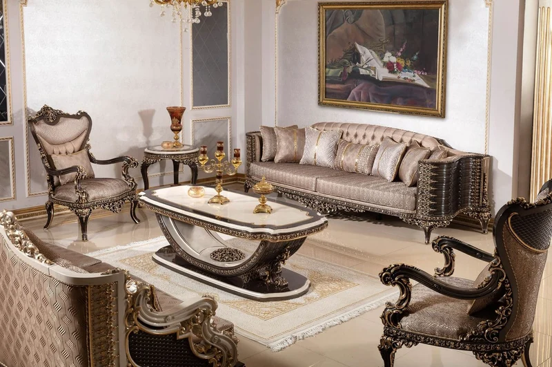 Casa Padrino Luxus Barock Massivholz Sessel Grau / Dunkelbraun / Gold