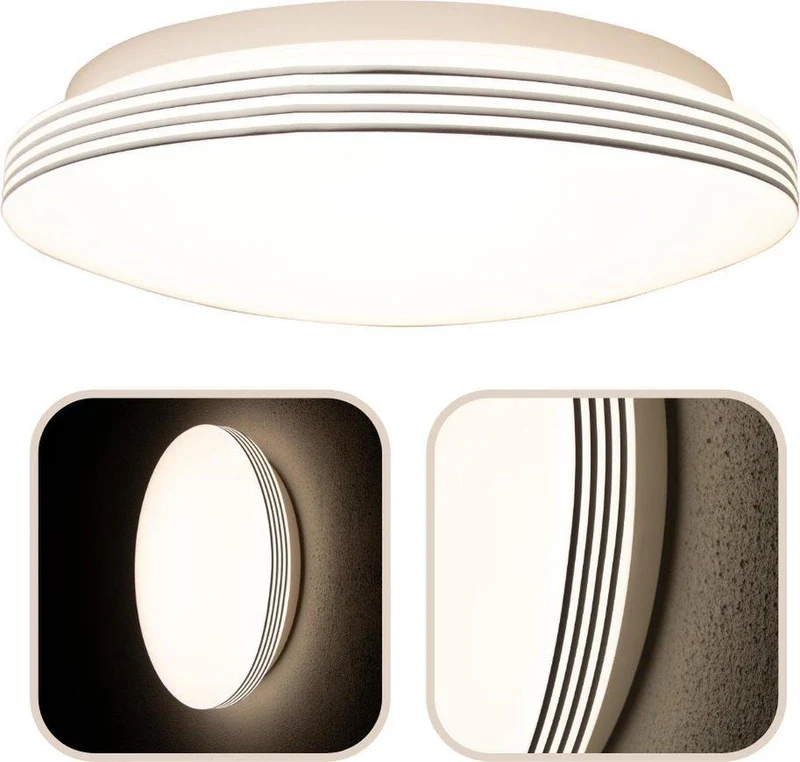 LED Deckenleuchte rund 35 cm mit Ringen - Universell - Spritzwassergeschützt - Warmweißes Licht