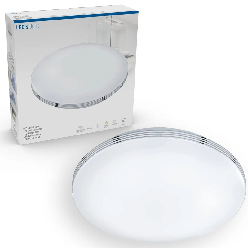 LED Deckenleuchte rund 35 cm mit Ringen - Universell - Spritzwassergeschützt - Warmweißes Licht