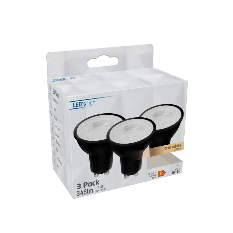 LED Spot GU10 4,0W warmweiß Klar matt schwarz MR16 3-Pack - LED's Light