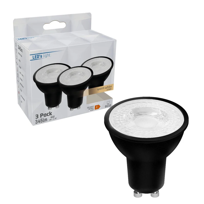 LED Spot GU10 4,0W warmweiß Klar matt schwarz MR16 3-Pack - LED's Light