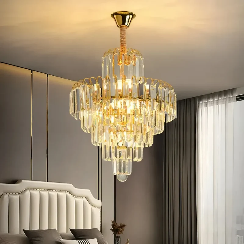 Luxuriöser LED Kristallkronleuchter in Gold, Ø40 cm für Schlafzimmer