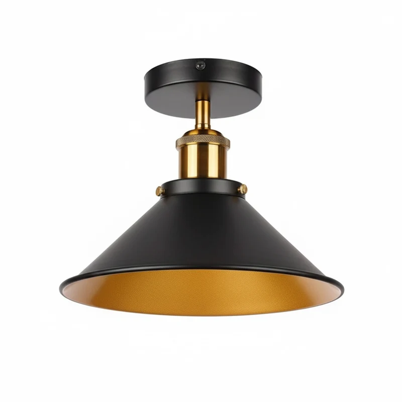 Konische Deckenleuchte Schwarz Gold – Vintage Kegellampe Flur | Ø22cm | E27 ~2917