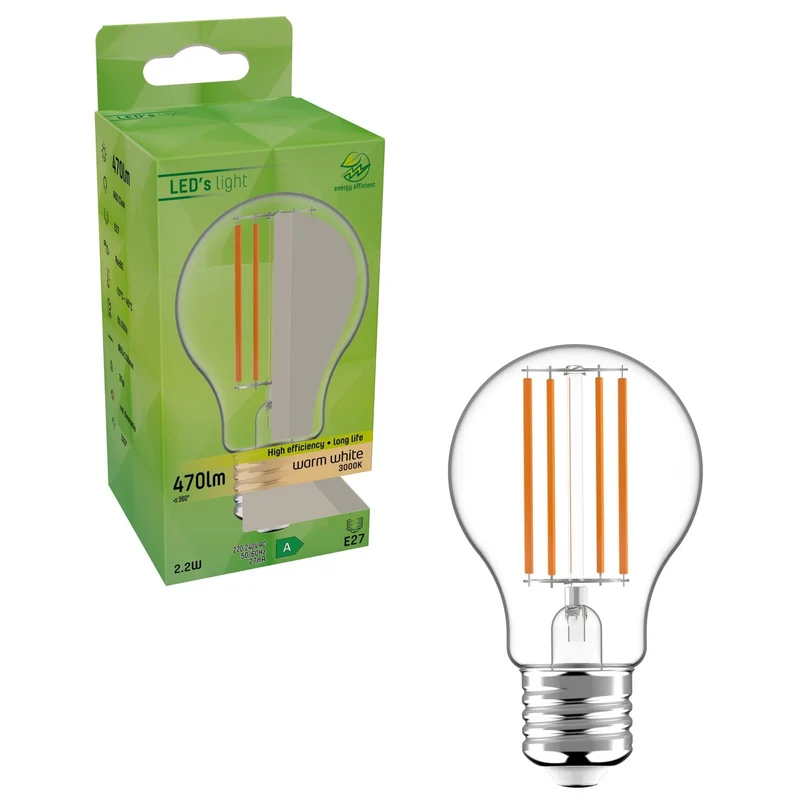 LED Birne E27 2,2W warmweiß Klar A60 - 50.000h Haltbarkeit - LED's Light