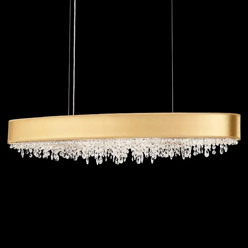 LED Kristall-Pendelleuchte länglich dimmbar für das Esszimmer