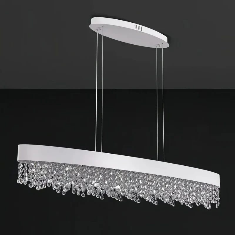 LED Kristall-Pendelleuchte länglich dimmbar für das Esszimmer