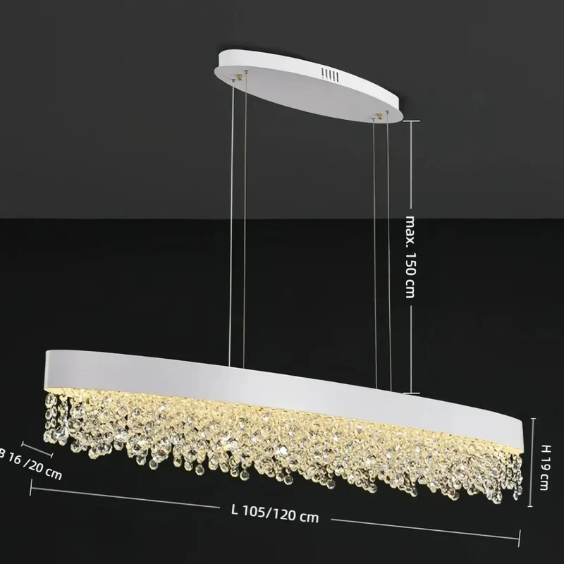 LED Kristall-Pendelleuchte länglich dimmbar für das Esszimmer