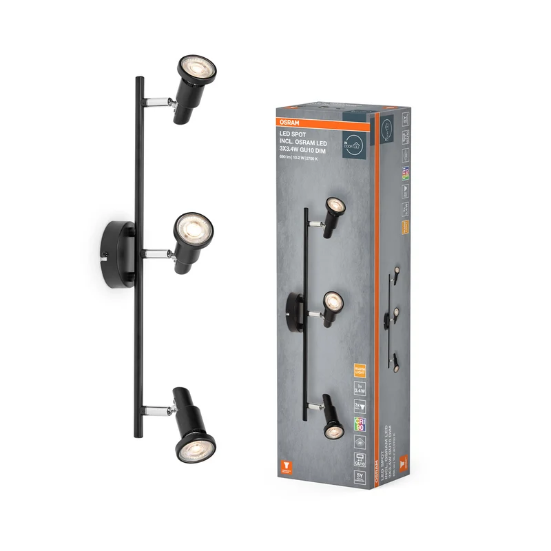 OSRAM LED SPOT GU10 Deckenleuchte 3 x 3,4W, 690lm, schwarz