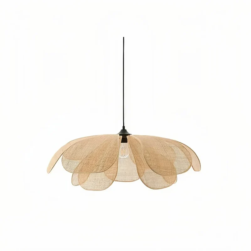 Skandinavische Rattan Pendelleuchte in Blumenform für Esszimmer