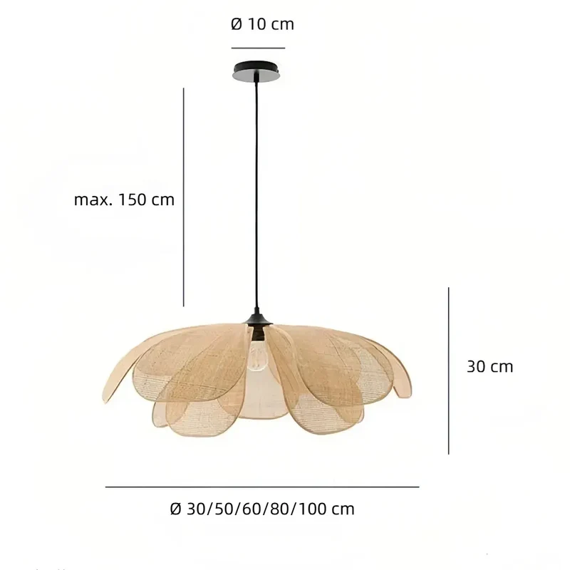 Skandinavische Rattan Pendelleuchte in Blumenform für Esszimmer