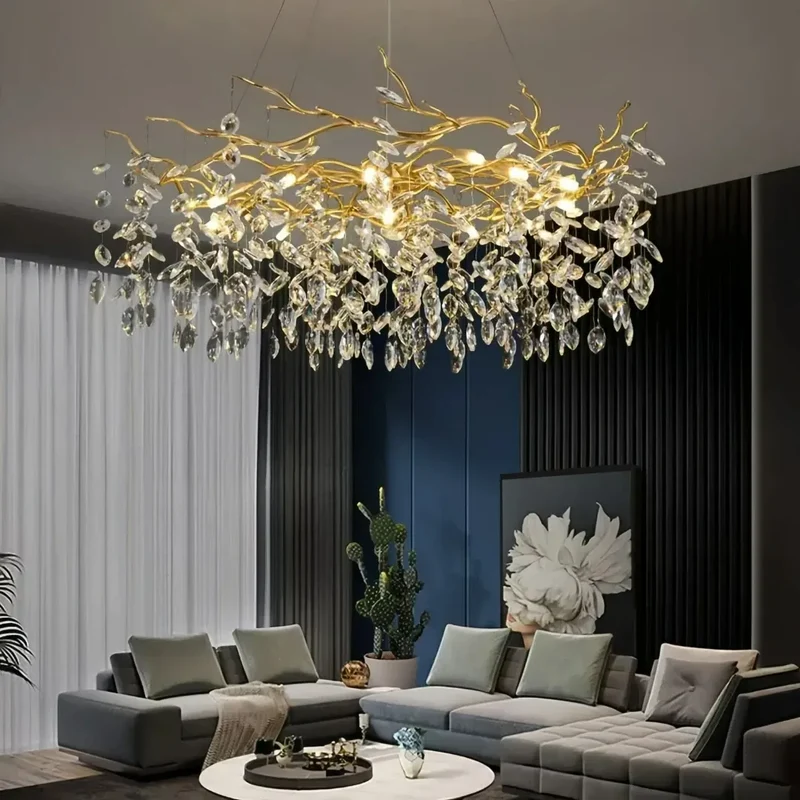 Designer-Kronleuchter aus Kristall in Gold, dimmbar, für das Wohnzimmer