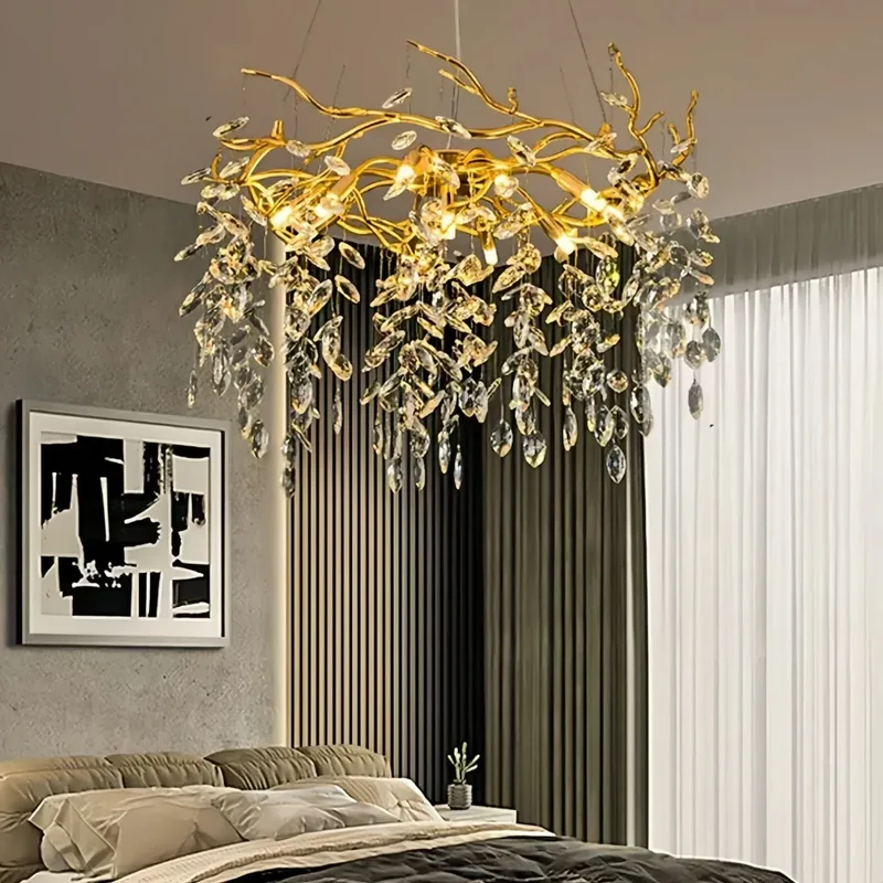 Designer-Kronleuchter aus Kristall in Gold, dimmbar, für das Wohnzimmer
