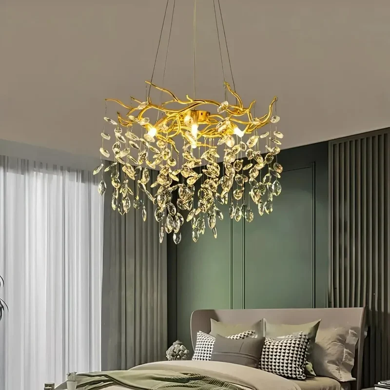 Designer-Kronleuchter aus Kristall in Gold, dimmbar, für das Wohnzimmer