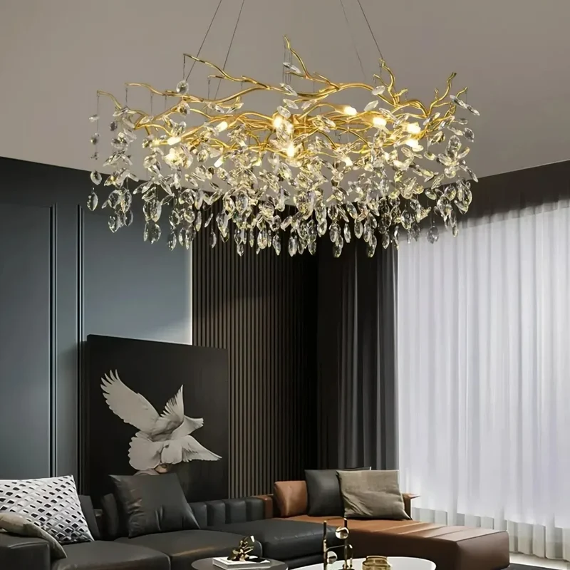 Designer-Kronleuchter aus Kristall in Gold, dimmbar, für das Wohnzimmer