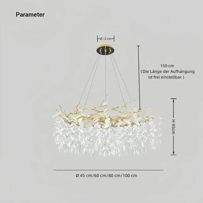 Designer-Kronleuchter aus Kristall in Gold, dimmbar, für das Wohnzimmer