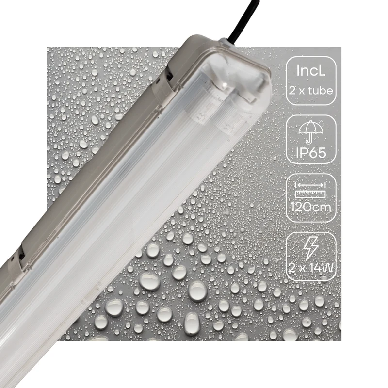 Feuchtraumleuchte mit HF-Bewegungsmelder und LED-Röhren 120 cm 2x 14W neutralweiß IP65 - LED's Light