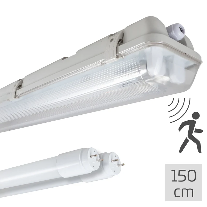 Feuchtraumleuchte mit HF-Bewegungsmelder und LED-Röhren 120 cm 2x 14W neutralweiß IP65 - LED's Light