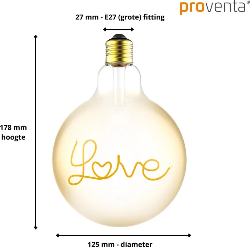 DecoDim Mega LED-Lampe mit Text E27 – Love – Dimmbar extra warmweiß – Globe