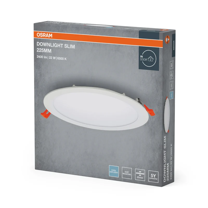 OSRAM RECESS SLIM DOWNLIGHT LED Deckenleuchte, Ø 225mm, 220…240V 22W / 6500K Kaltweiß