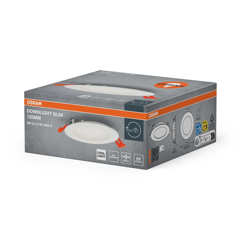 OSRAM RECESS SLIM DOWNLIGHT LED Deckenleuchte, Ø 120mm, 220…240V 8W / 4000K Kaltweiß