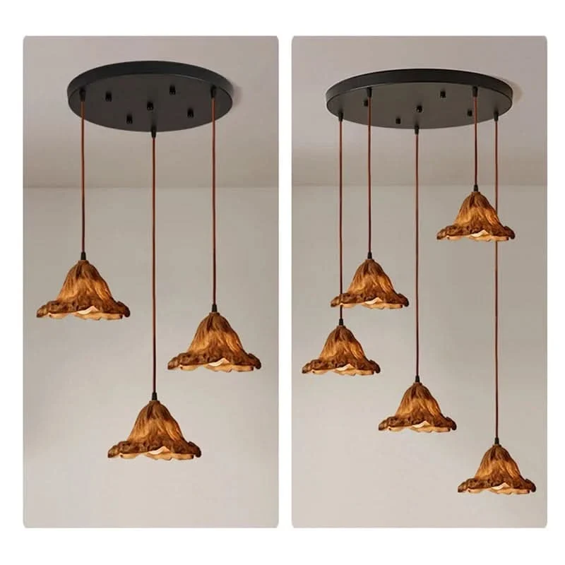 Vintage-Hängelampe aus Harz mit Lotusblatt-Design – Rustiqo