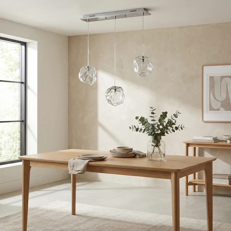 Klare Glas-Pendelleuchte mit modernem Design und Ambientebeleuchtung – Cristallin