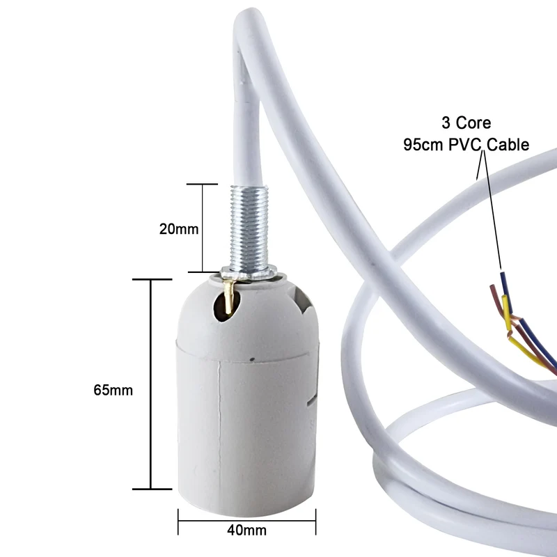 20 mm Decken Pendelleuchte weißer Kunststoff Glühbirnen Anhängerhalter ~ 2896