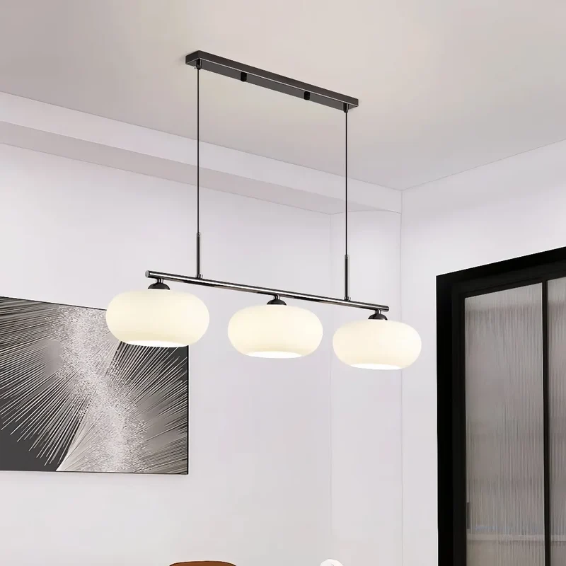3-flammige LED Pendelleuchte aus Glas im japanischen Stil für das Esszimmer