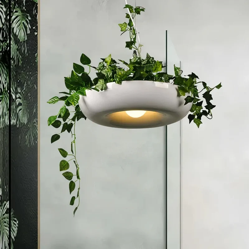 Moderne Pendelleuchte mit Blumentopf inkl. Kunstpflanze für Balkon