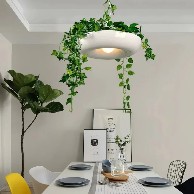 Moderne Pendelleuchte mit Blumentopf inkl. Kunstpflanze für Balkon