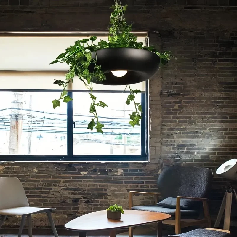 Moderne Pendelleuchte mit Blumentopf inkl. Kunstpflanze für Balkon