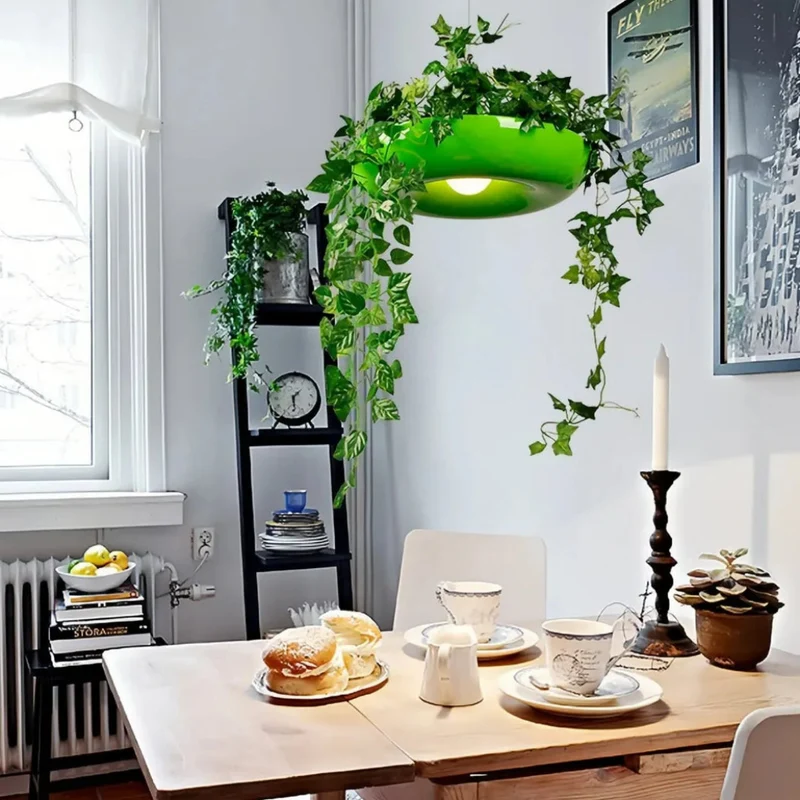 Moderne Pendelleuchte mit Blumentopf inkl. Kunstpflanze für Balkon