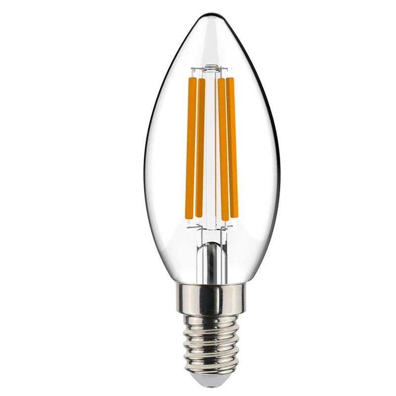 LED-Filament-Leuchtmittel Kerze | Mit Lichtschalter dimmbar | E14 | 4 Watt (ersetzt 40 Watt) | 450 Lumen | 2.700 K warmweiß | 330° Abstrahlwinkel | Form C35 | Glas klar | Glühfaden - LED's Light