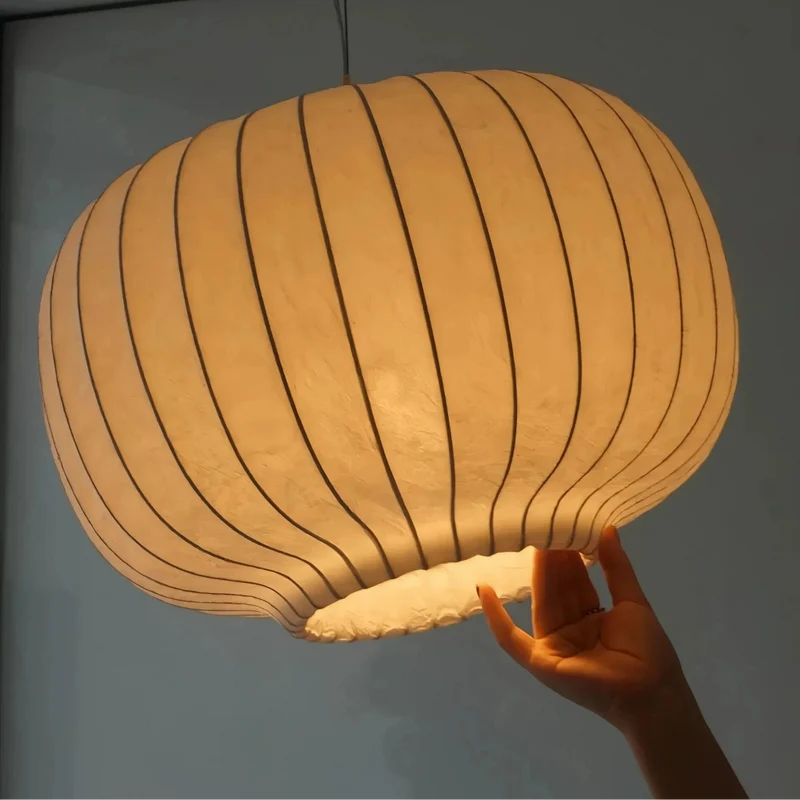 Japanische Pendelleuchte Laterne aus Stoff für Esszimmer Weiß