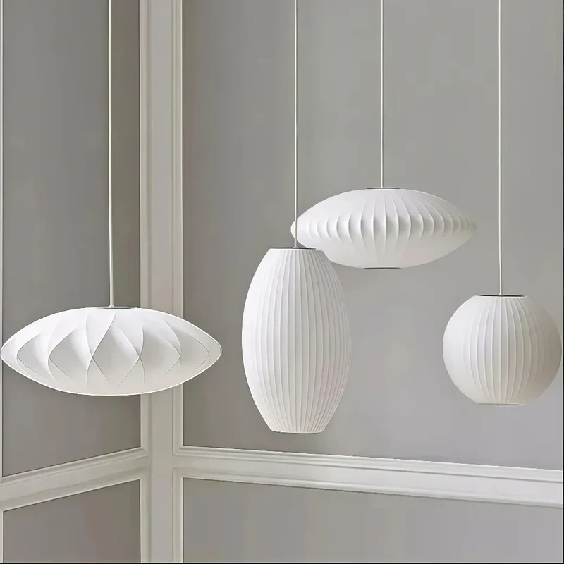 Japandi Pendelleuchte aus Stoff in Weiß für Esszimmer