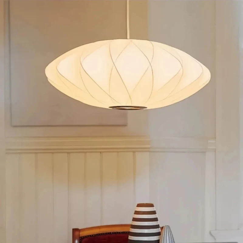 Japandi Pendelleuchte aus Stoff in Weiß für Esszimmer