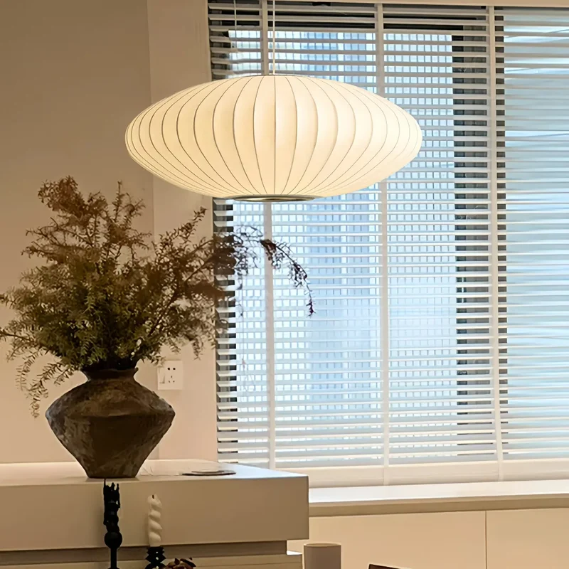 Japandi Pendelleuchte aus Stoff in Weiß für Esszimmer