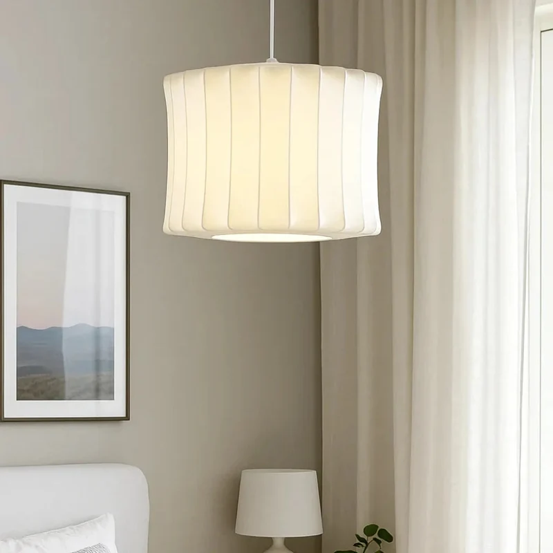 Japandi Pendelleuchte aus Stoff in Weiß für Esszimmer