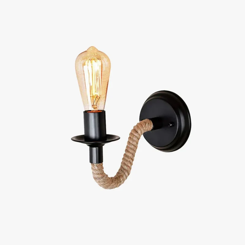 LED Wandleuchte im Industrie-Stil mit Juteseil und schwarzem Metall