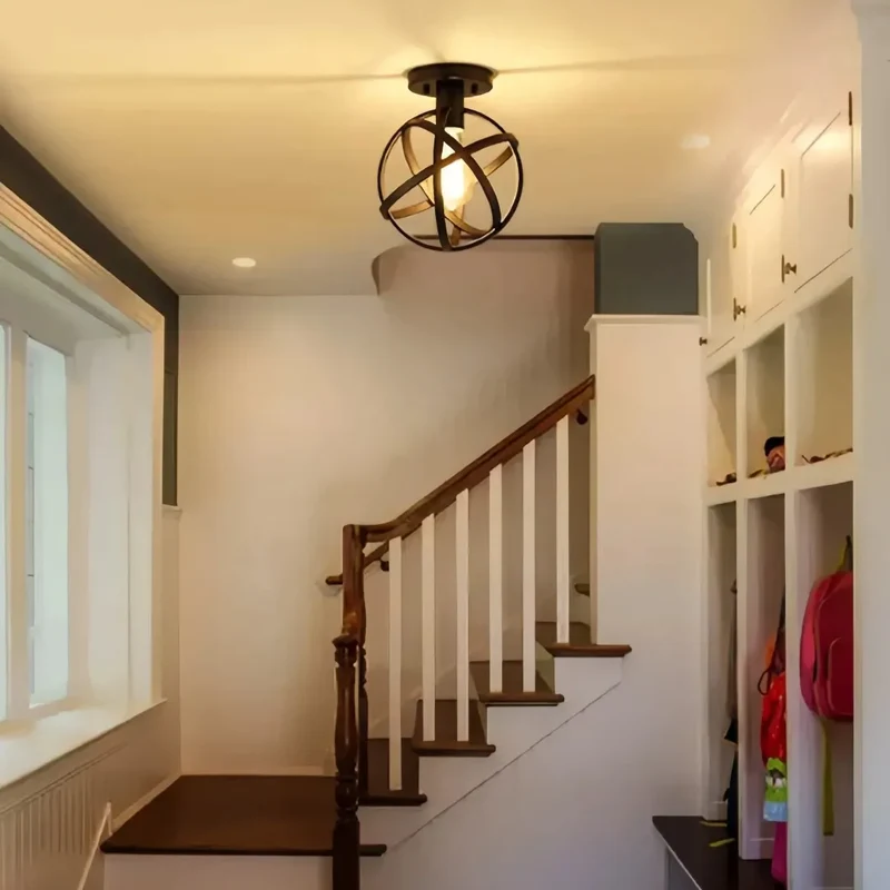 Industrial Deckenleuchte aus schwarzem Metall, kugelförmiges Design, für Flur