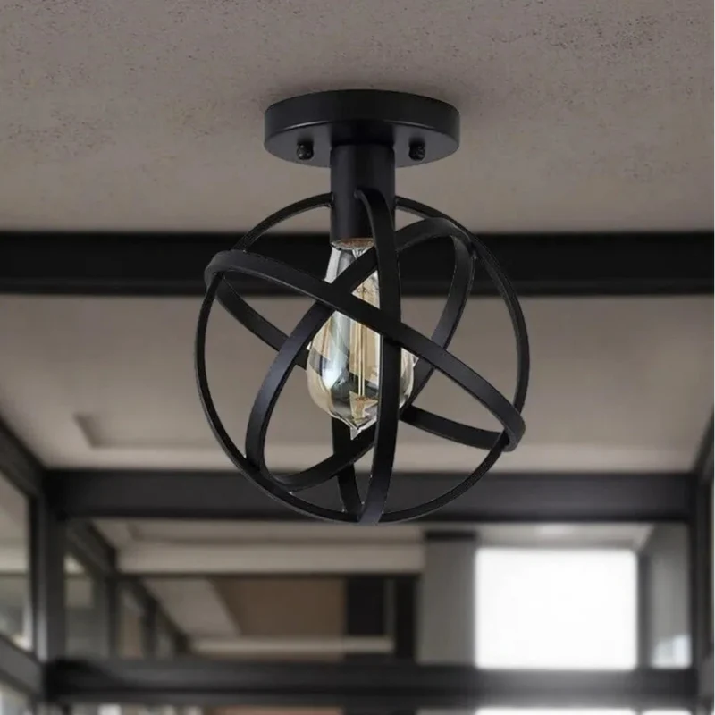 Industrial Deckenleuchte aus schwarzem Metall, kugelförmiges Design, für Flur