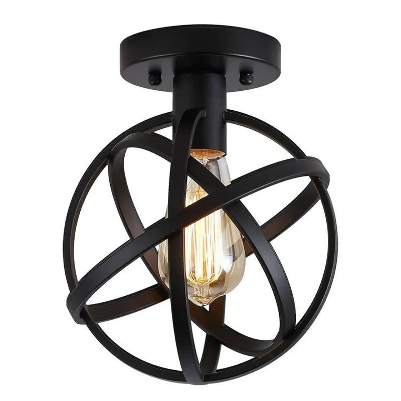 Industrial Deckenleuchte aus schwarzem Metall, kugelförmiges Design, für Flur