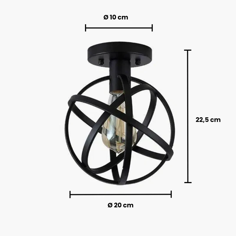 Industrial Deckenleuchte aus schwarzem Metall, kugelförmiges Design, für Flur