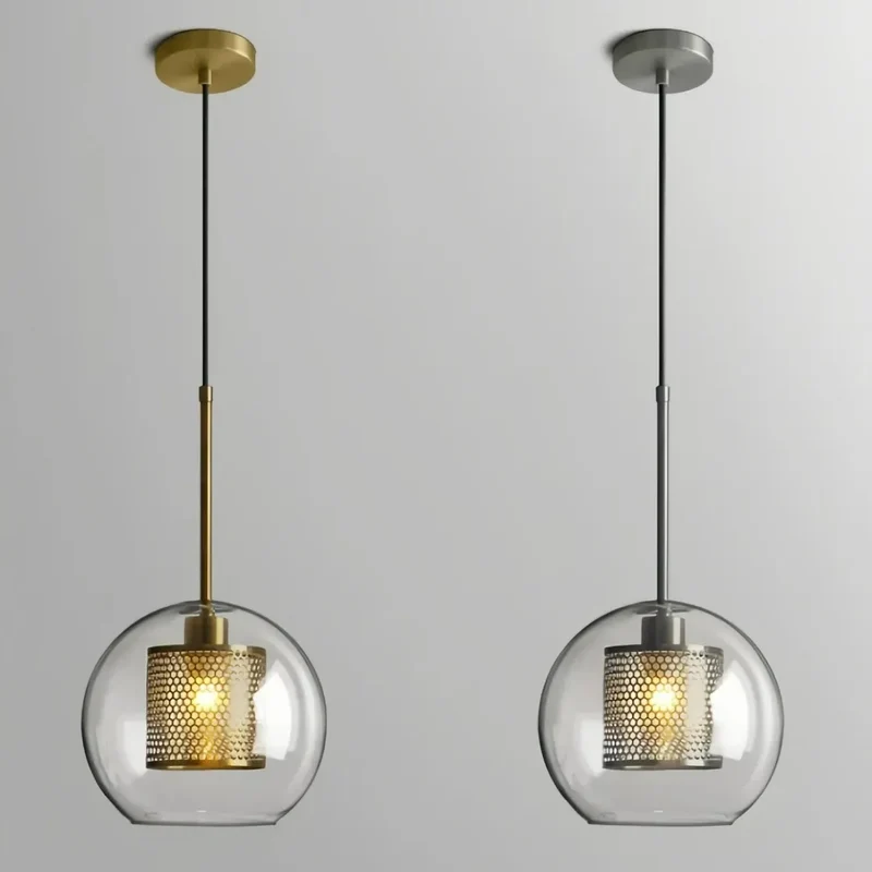 Einflammige Pendelleuchte aus Glas und Metall für das Esszimmer