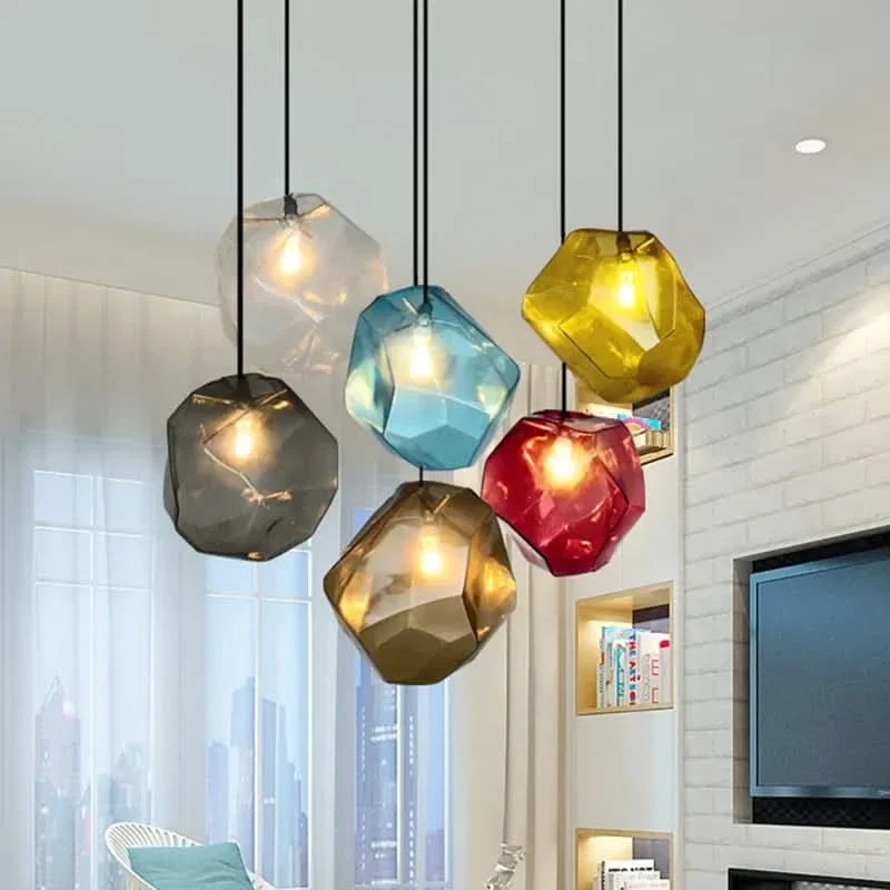Bunte Stein-Hängelampe mit energieeffizienter LED-Beleuchtung – Gemme