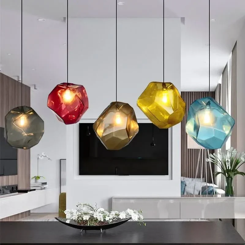 Bunte Stein-Hängelampe mit energieeffizienter LED-Beleuchtung – Gemme