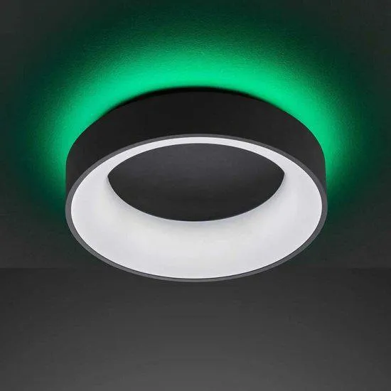 Deko Deckenleuchte schwarz Ø 45 cm mit Fernbedienung - Dimmbares weißes Licht - Hintergrundbeleuchtung